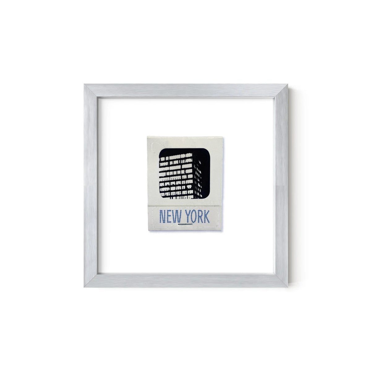 New York matchbook print, Silver Metal frame